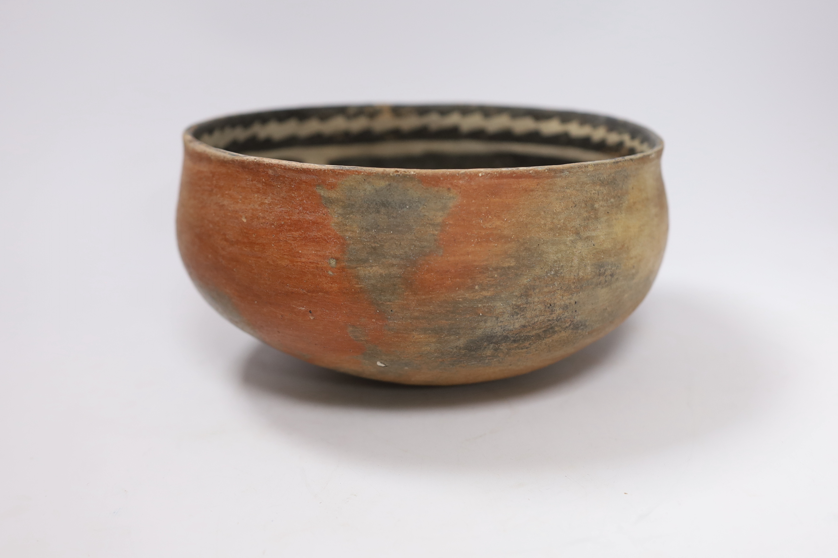 A pre-historic red bowl with black on white painted designs, Salado, Gila River, Arizona, 1250–1000 400 A.D., 20cm, Provenance - Gallery DeRoche, San Francisco, from the collection of the San Francisco architects and col